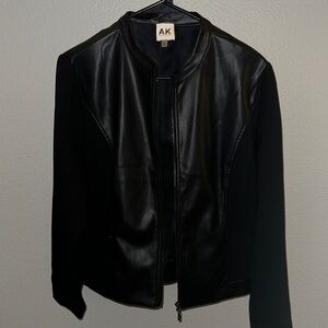 Anne Kline Women's Black Leather Jacket with Stretch Sleeves